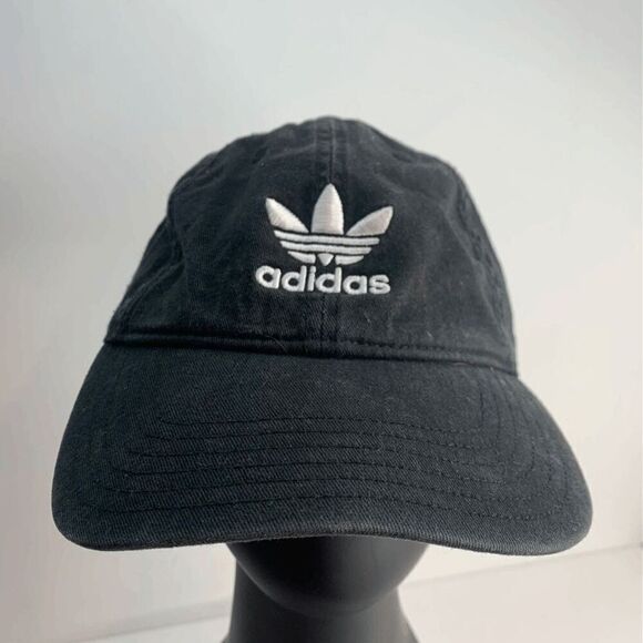Adidas Hat Mens Adjustable‎ Black White Trefoil Logo Cotton Cap Dad Strapback - Picture 1 of 6